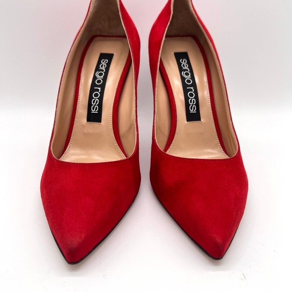 SERGIO ROSSI Shoes Womens 40 Red Suede Milano Pump Pointy Toe Heels Stiletto - Picture 2 of 13